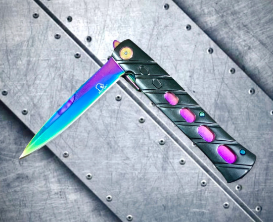 Falcon Knife Rainbow Spring Assisted Open Blade EDC Folding Stiletto Pocket Knife