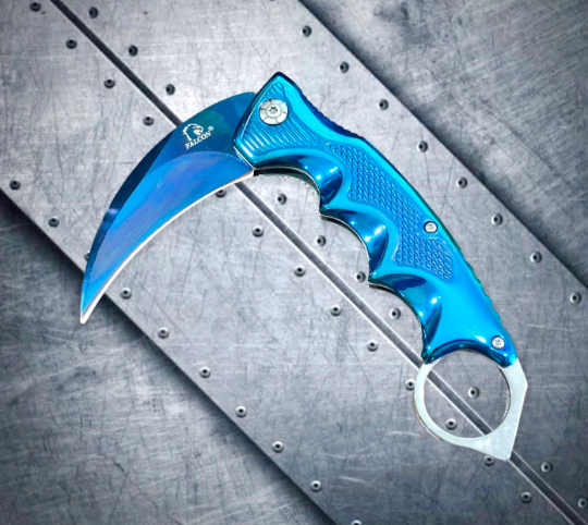 Falcon Knife CSGO Blue Karambit Spring Assisted Open Blade Folding Pocket Knife