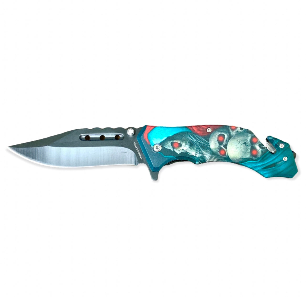 Blue Skull Super Knife 7.75" Spring Assisted Folding Pocket Knife. EDC Light Weight, Even Blade, Smooth Handle