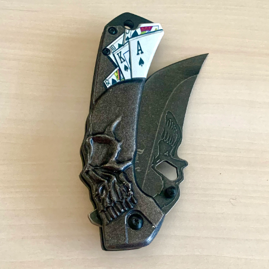 DarkSide Blades 8.75” Skull Cool Knife Assisted Folding Pocket Knife with 3D Printing Playing Cards