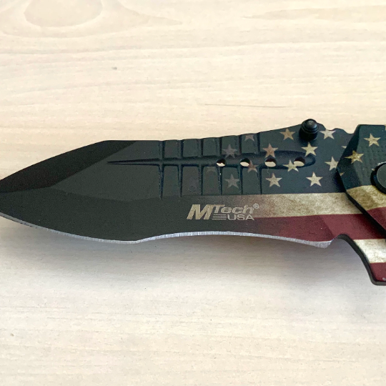 MTech 9” Tactical USA Flag Jumbo Spring Assisted Open Blade Folding Pocket Knife