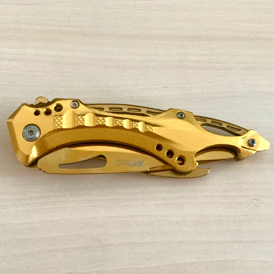 MTech 8.25” Gold Tactical Spring Assisted Open Blade Folding Pocket knife with Bottle Opener