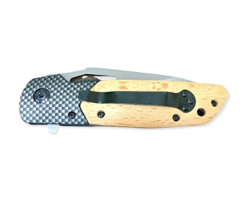 Super Knife Wooden Pocket Folding Knife, Carbon Fiber, 8 in Overall, 3.5 in Stainless Steel Blade, Pocket Clip, Frame Lock