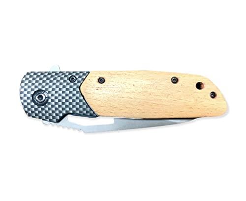 Super Knife Wooden Pocket Folding Knife, Carbon Fiber, 8 in Overall, 3.5 in Stainless Steel Blade, Pocket Clip, Frame Lock