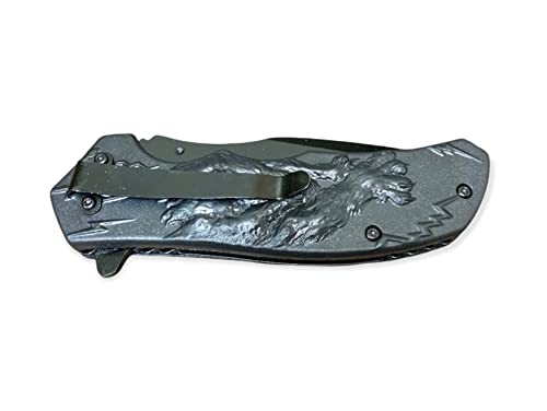 8" Blue Thunder Wolf 3D Print Pocket Folding Knife