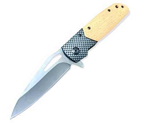 Super Knife Wooden Pocket Folding Knife, Carbon Fiber, 8 in Overall, 3.5 in Stainless Steel Blade, Pocket Clip, Frame Lock