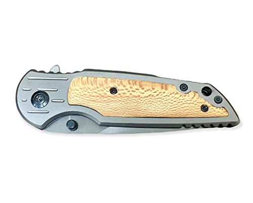 Super Knife Wooden Pocket Folding Knife, 7.8 in Overall, 3.3 in Stainless Steel Blade, Pocket Clip, Frame Lock, Hunting, Camping Tools