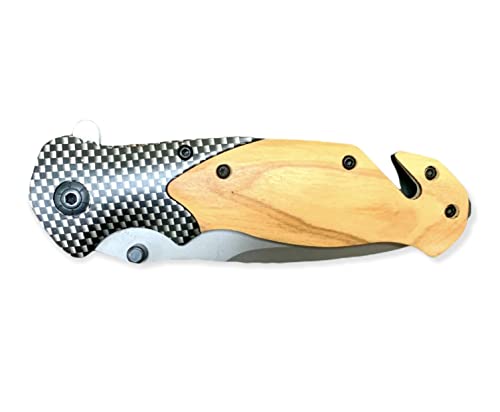 Super Knife Wooden Pocket Folding Knife, Carbon Fiber, 8 in Overall, 3.5 in Stainless Steel Blade, Pocket Clip, Frame Lock, Outdoor Accessories