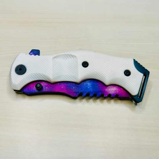 ElitEdge 9” CSGO Purple White Cute Tactical Spring Assisted Open Blade Folding Pocket knife with 3D Print Purple Universal Blade