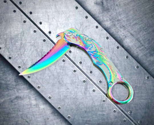 Falcon Knife Rainbow Dragon Sculpture 9” Karambit Tactical Spring Assisted Folding Pocket Knife