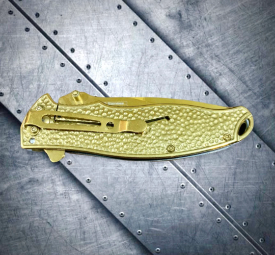 Falcon Knife 8.5" Gold Goddess Mermaid Engraved Tactical Assisted Folding Pocket Knife.