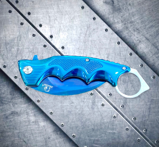 Falcon Knife CSGO Blue Karambit Spring Assisted Open Blade Folding Pocket Knife