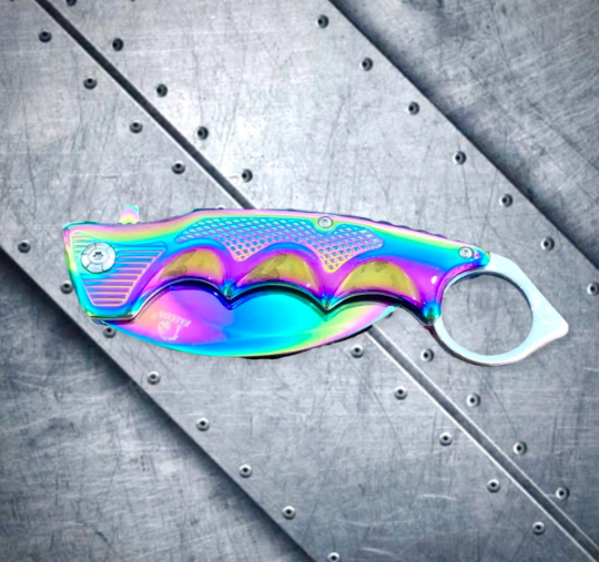 Falcon Knife CSGO Rainbow Karambit Spring Assisted Open Blade Folding Pocket Knife