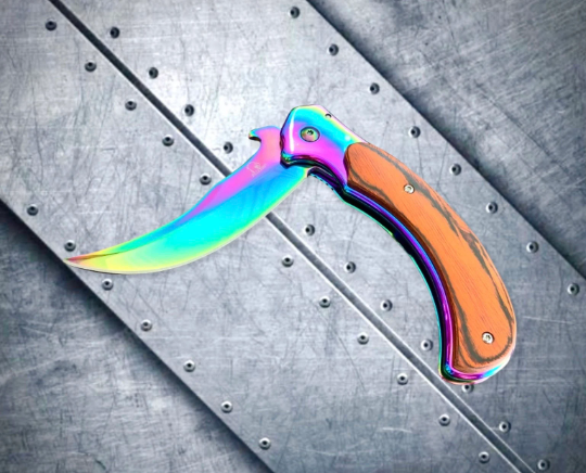 Falcon Knife Rainbow Wooden Karambit Tactical Spring Assisted Folding Pocket Knife