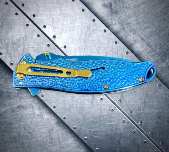 Falcon Knife 8.5" Blue Goddess Mermaid Engraved Tactical Assisted Folding Pocket Knife