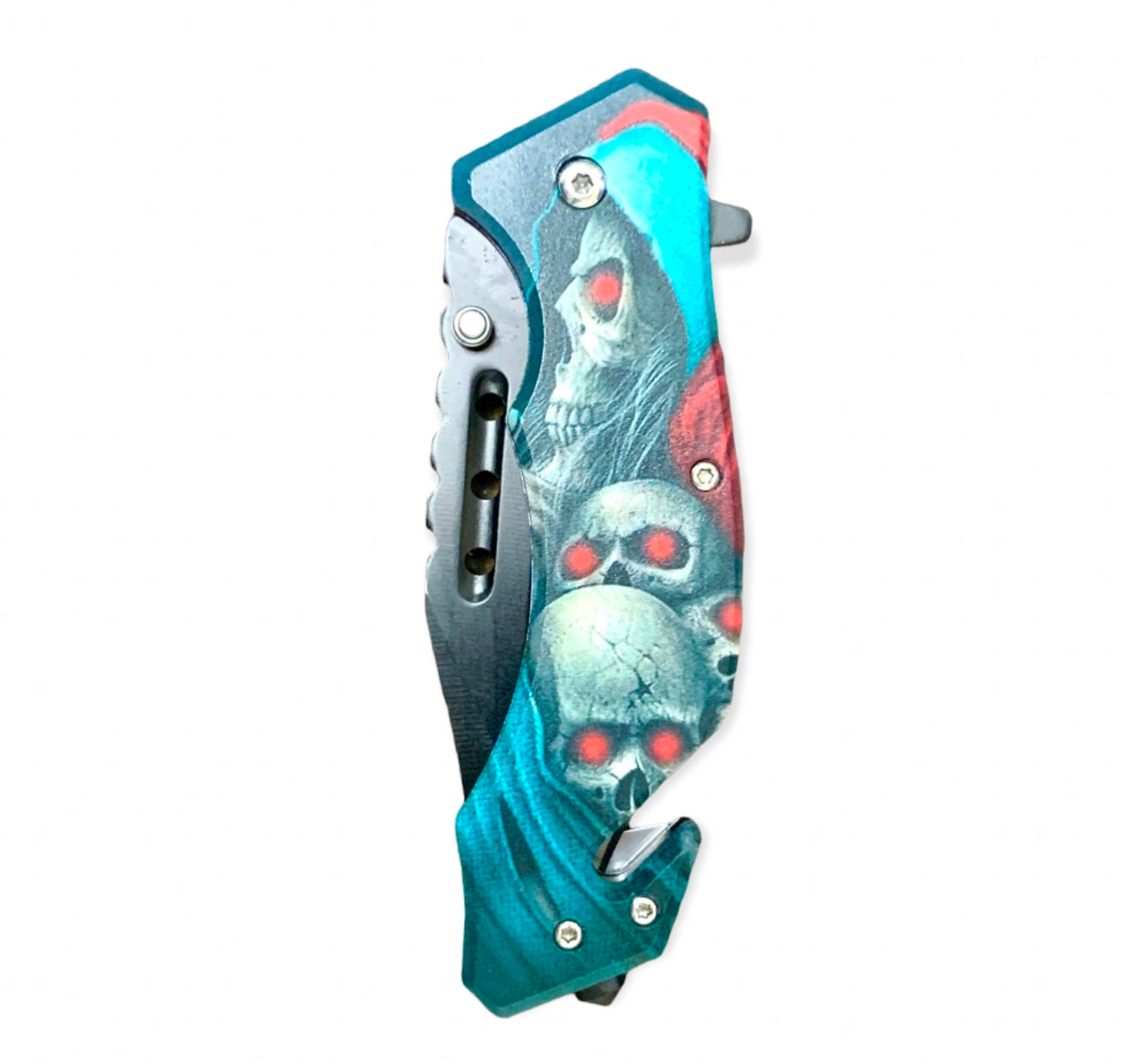 Blue Skull Super Knife 7.75" Spring Assisted Folding Pocket Knife. EDC Light Weight, Even Blade, Smooth Handle