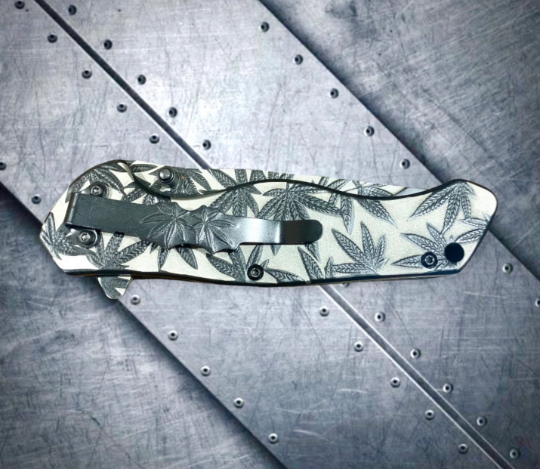 Falcon Knife 8” Black Leaf Engraved Tactical Assisted Folding Pocket Knife. Camping, Hunting