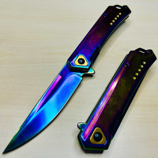 ElitEdge 8.5” Rainbow Luxury Cute Tactical Spring Assisted Open Blade Folding Pocket knife