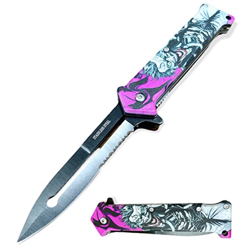 Super Knife 8'' Joker Pocket Knife Spring Assisted Folding Pocket Knife, EDC Tools, Pocket Clip, Camping Accessories, Multicolor