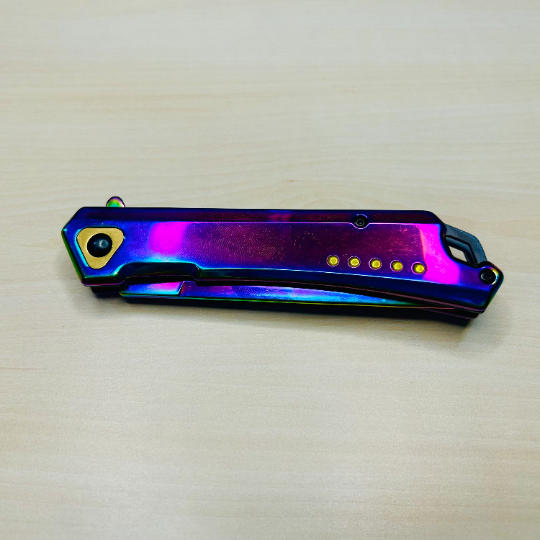 ElitEdge 8.5” Rainbow Luxury Cute Tactical Spring Assisted Open Blade Folding Pocket knife