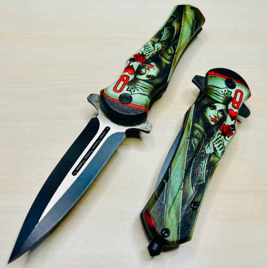 ElitEdge 8.25” 3D Print Queen Cute Tactical Spring Assisted Open Blade Folding Pocket knife