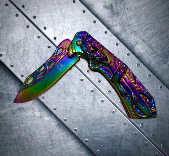 Rainbow 8” 3D Dragon Tactical Spring Assisted Open Blade Folding Pocket Knife