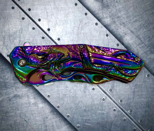 Rainbow 8” 3D Dragon Tactical Spring Assisted Open Blade Folding Pocket Knife