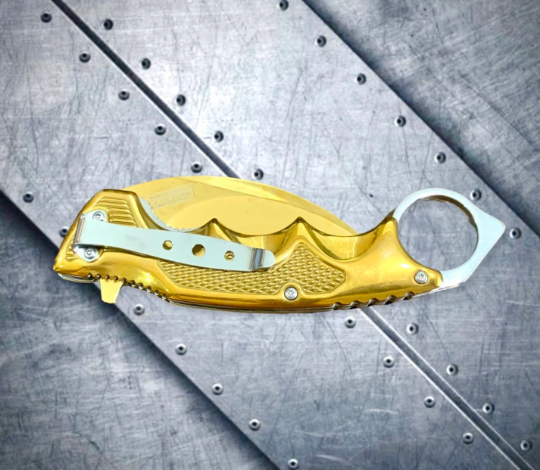 Falcon Knife CSGO Gold Karambit Spring Assisted Open Blade Folding Pocket Knife