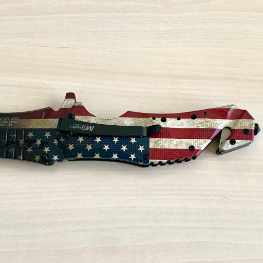 MTech 9” Tactical USA Flag Jumbo Spring Assisted Open Blade Folding Pocket Knife