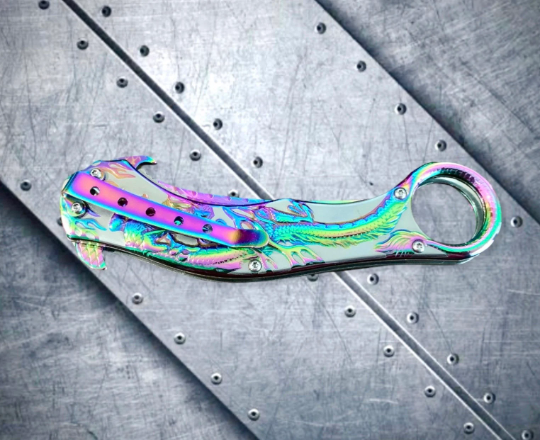 Falcon Knife Rainbow Dragon Sculpture 9” Karambit Tactical Spring Assisted Folding Pocket Knife