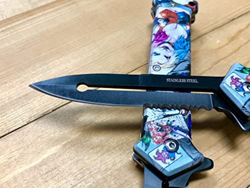 Super Knife 8 inch Joker Harley Quinn Tactical Spring Assisted Folding Pocket Knife EDC Open Blade w/Pocket Clip. 3D Print Handle