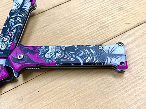 Super Knife 8'' Joker Pocket Knife Spring Assisted Folding Pocket Knife, EDC Tools, Pocket Clip, Camping Accessories, Multicolor