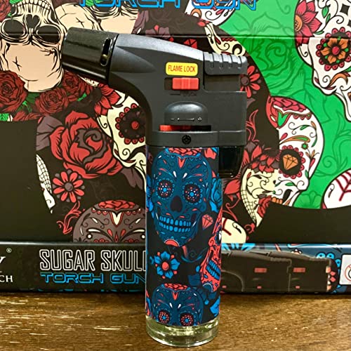 Pack of 4 Assorted Colors Sugar Skull Torch Lighters Butane, Kitchen Lighter, Candle Lighter, Camping Lighter, BBQ Lighter, Windproof Lighters, Refillable Lighters, Multipurpose Lighters