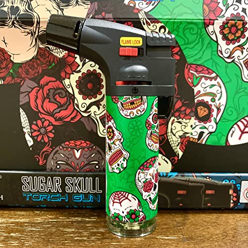 Pack of 4 Assorted Colors Sugar Skull Torch Lighters Butane, Kitchen Lighter, Candle Lighter, Camping Lighter, BBQ Lighter, Windproof Lighters, Refillable Lighters, Multipurpose Lighters