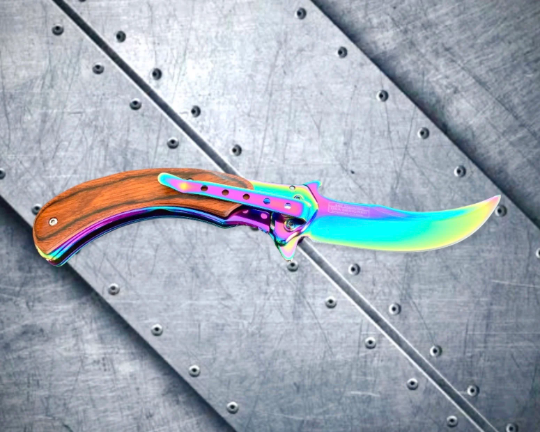 Falcon Knife Rainbow Wooden Karambit Tactical Spring Assisted Folding Pocket Knife