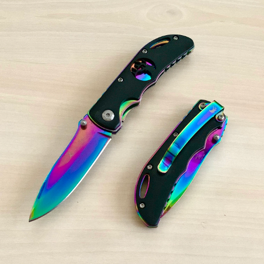 Elk Ridge Classic 6.5” Rainbow Cute Knife Manual Open Blade Folding Pocket Knife with Elk Engraved Handle