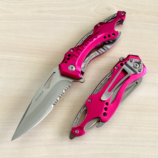 Tac-Force 8.25” Pink Cute Knife Tactical Spring Assisted Open Blade Folding Pocket knife with Bottle Opener