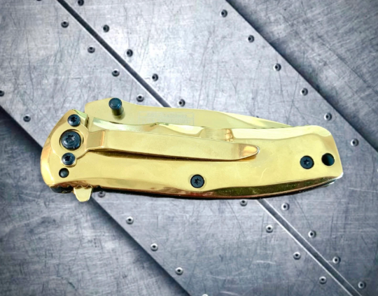 Falcon Knife Gold Titanium Small 6” Pocket Knife. Spring Assisted Open Folding Knife