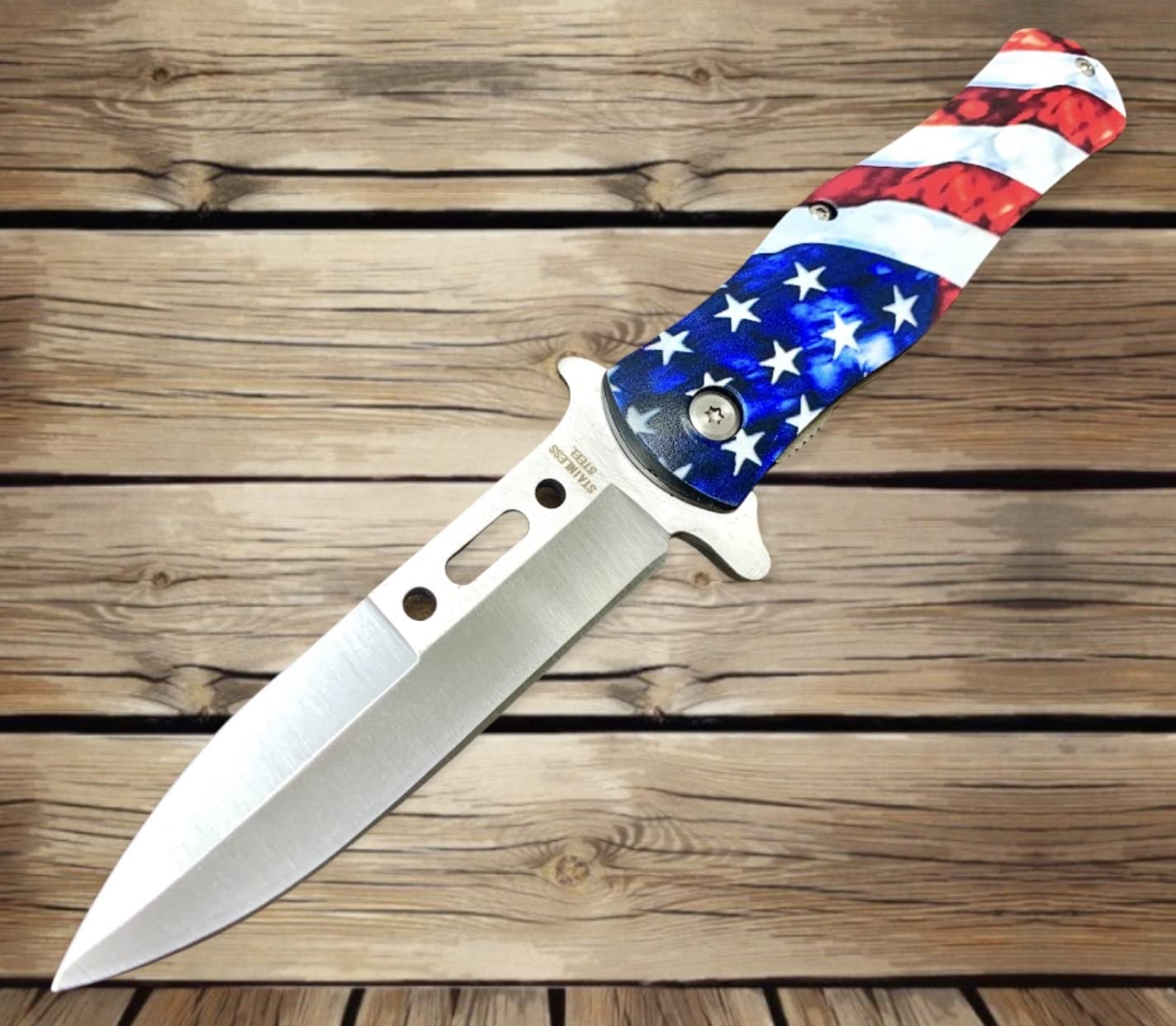 3D Print Super Knife USA Flag EDC Cool Sharp Blade Assisted Open Folding Stiletto Pocket Knife